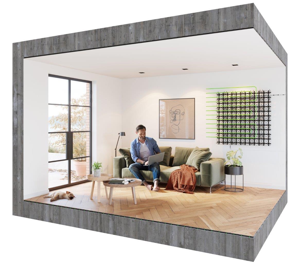 wandverwarming doorsnede woonkamer